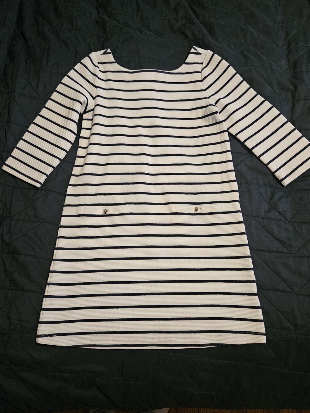Janie and Jack White and Navy Striped Long Sleeve Shift Dress
